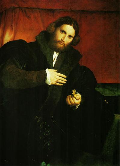 Lorenzo Lotto Portrat eines Edelmannes mit Lowentatze oil painting image